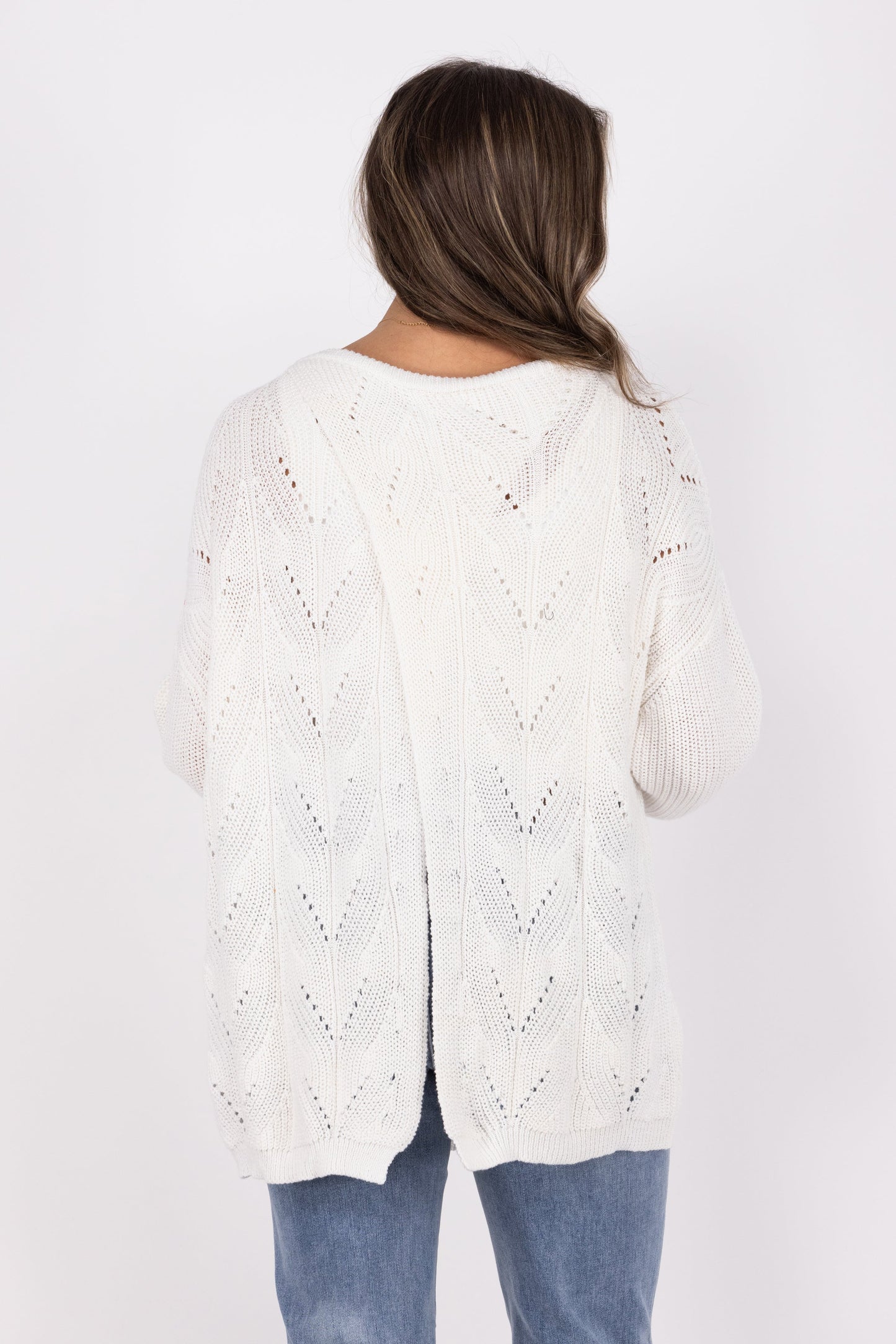 Moving Mountains Women's Feminine Open Knit Split Back Sweater