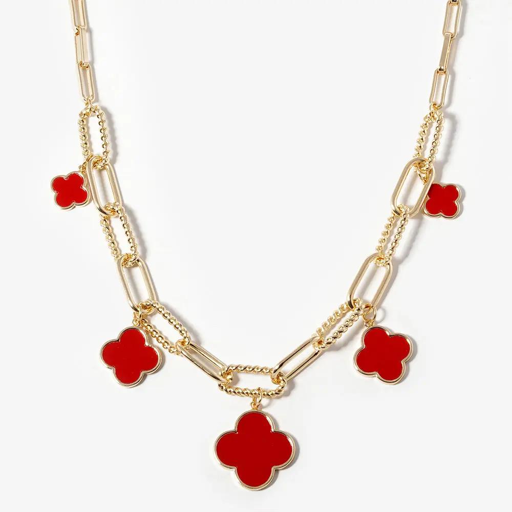 GOLD DIPPED RED Quatrefoil Pendant