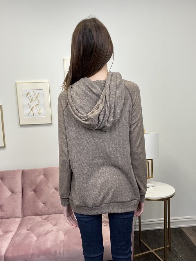 True You Women's Exposed Stitch Long Sleeve Knit Hoodie