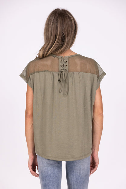 You Needed Me Women's Lace V-Neck Short Sleeve Top