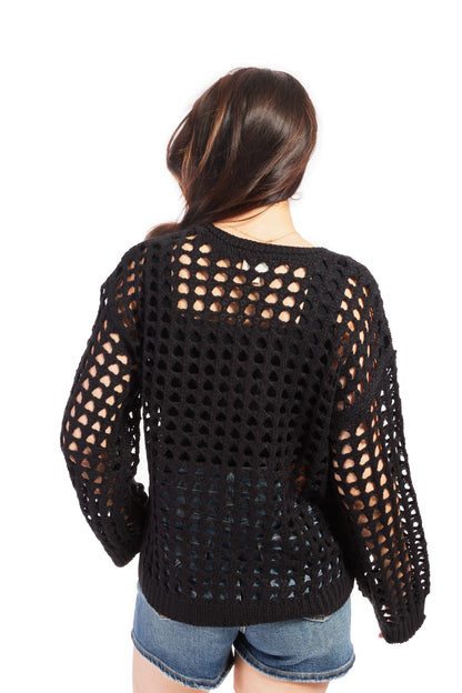 Women's Open Knit Sweater-Black