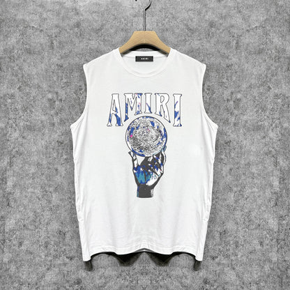Amiri tank top colorful hand rest planet print