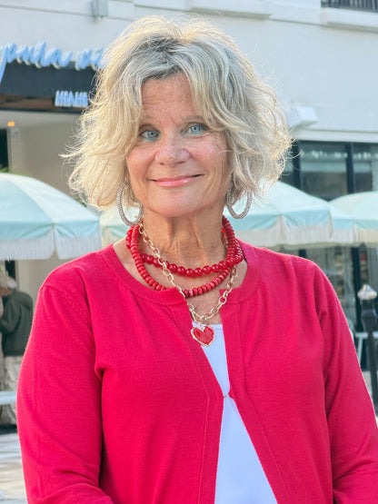 LULU B RED FRINGE CASHMERE SWEATER