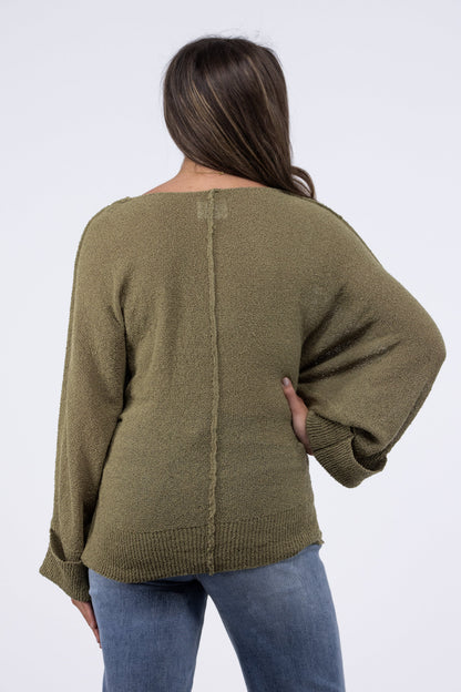 Simple Perfections Women's Round Neckline Cuffed Sleeve Sweater