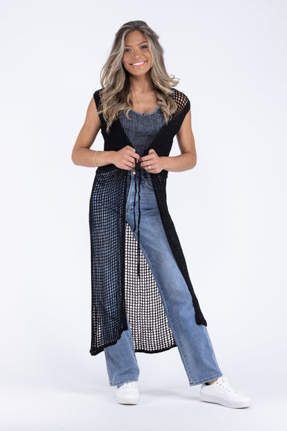 Flying Free Women's Boho Open Knit Sleeveless Cardigan