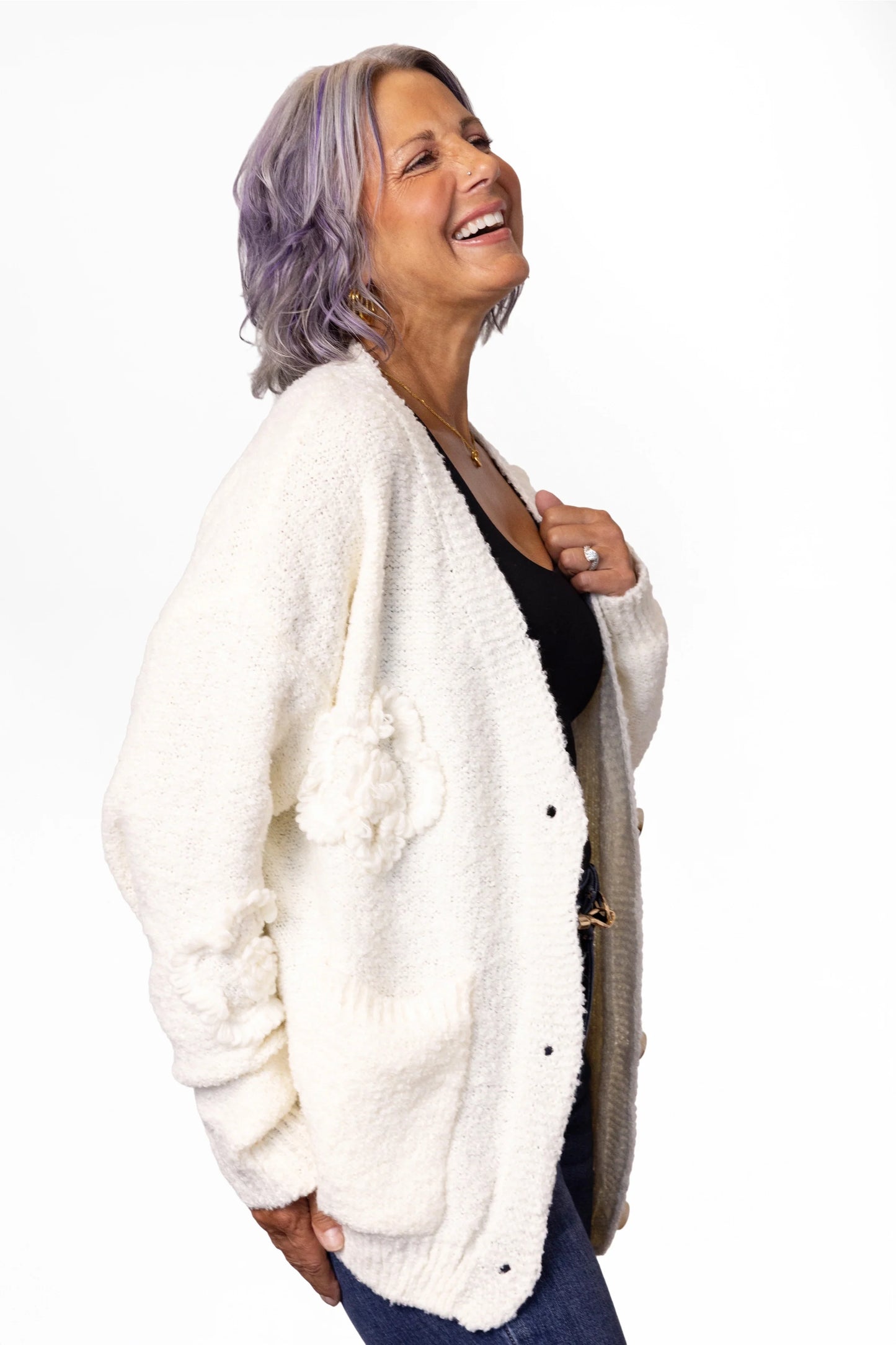 ALB Custom Women's Button Up Knit Floral Cardigan
