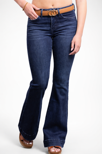 The Gwen Mid-Rise Tummy Control Flare - Three Inseams (Blue)