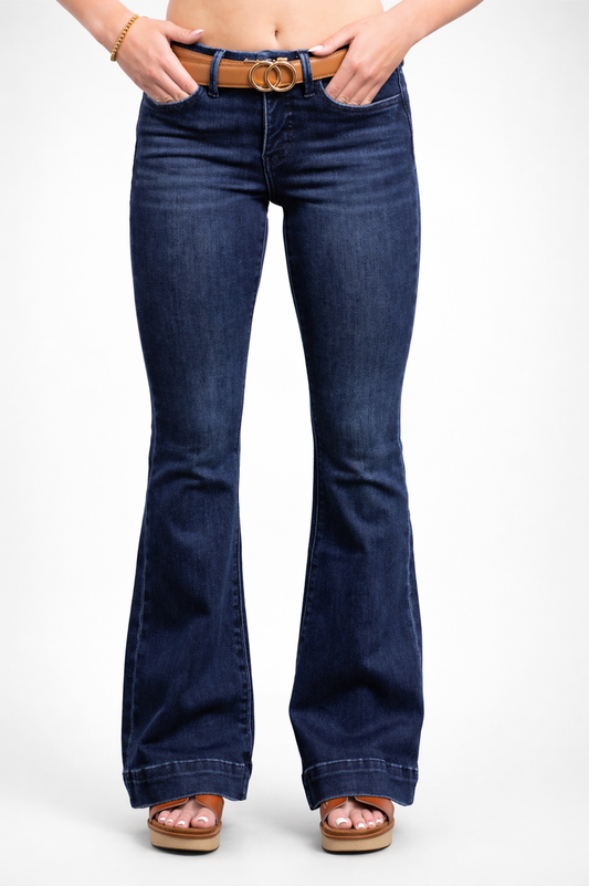 The Gwen Mid-Rise Tummy Control Flare - Three Inseams (Blue)