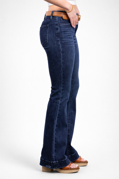 The Gwen Mid-Rise Tummy Control Flare - Three Inseams (Blue)