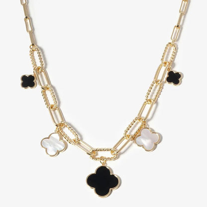 GOLD DIPPED BLACK AND WHITE Quatrefoil Pendant