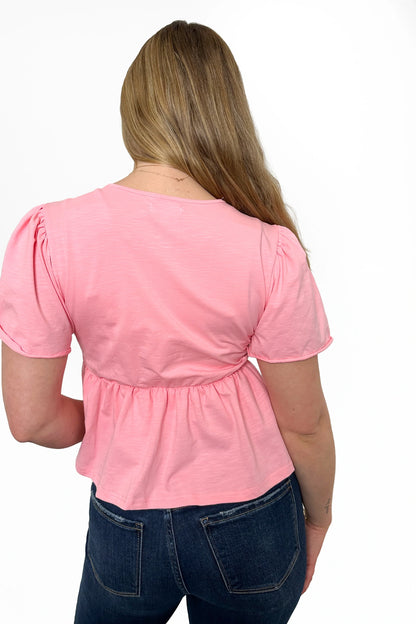 ALB Custom Women's Lace Trim V-Neck Peplum Top