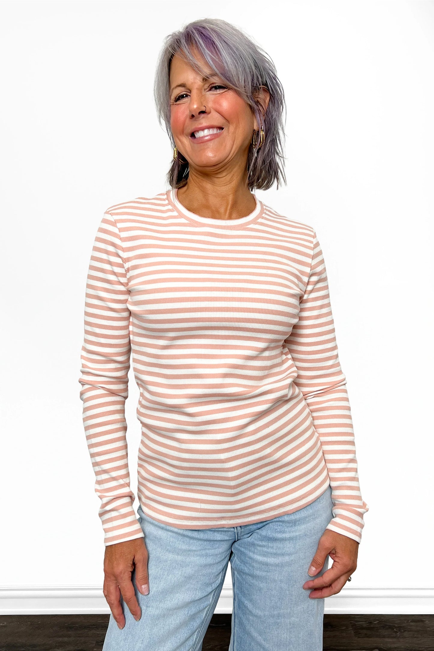 ALB Custom Women's Modern Ribbed Stripe Long Sleeve Top