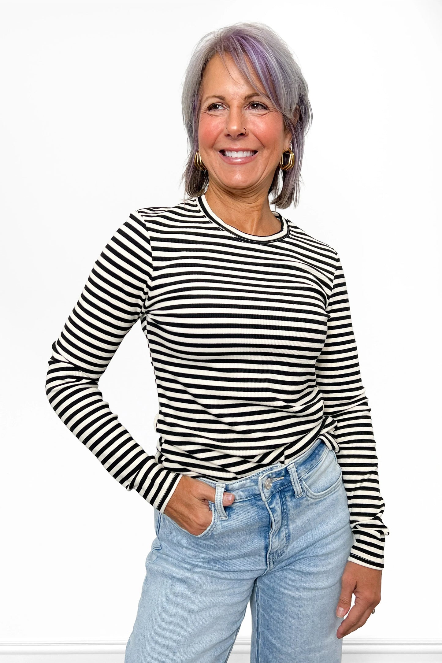 ALB Custom Women's Modern Ribbed Stripe Long Sleeve Top