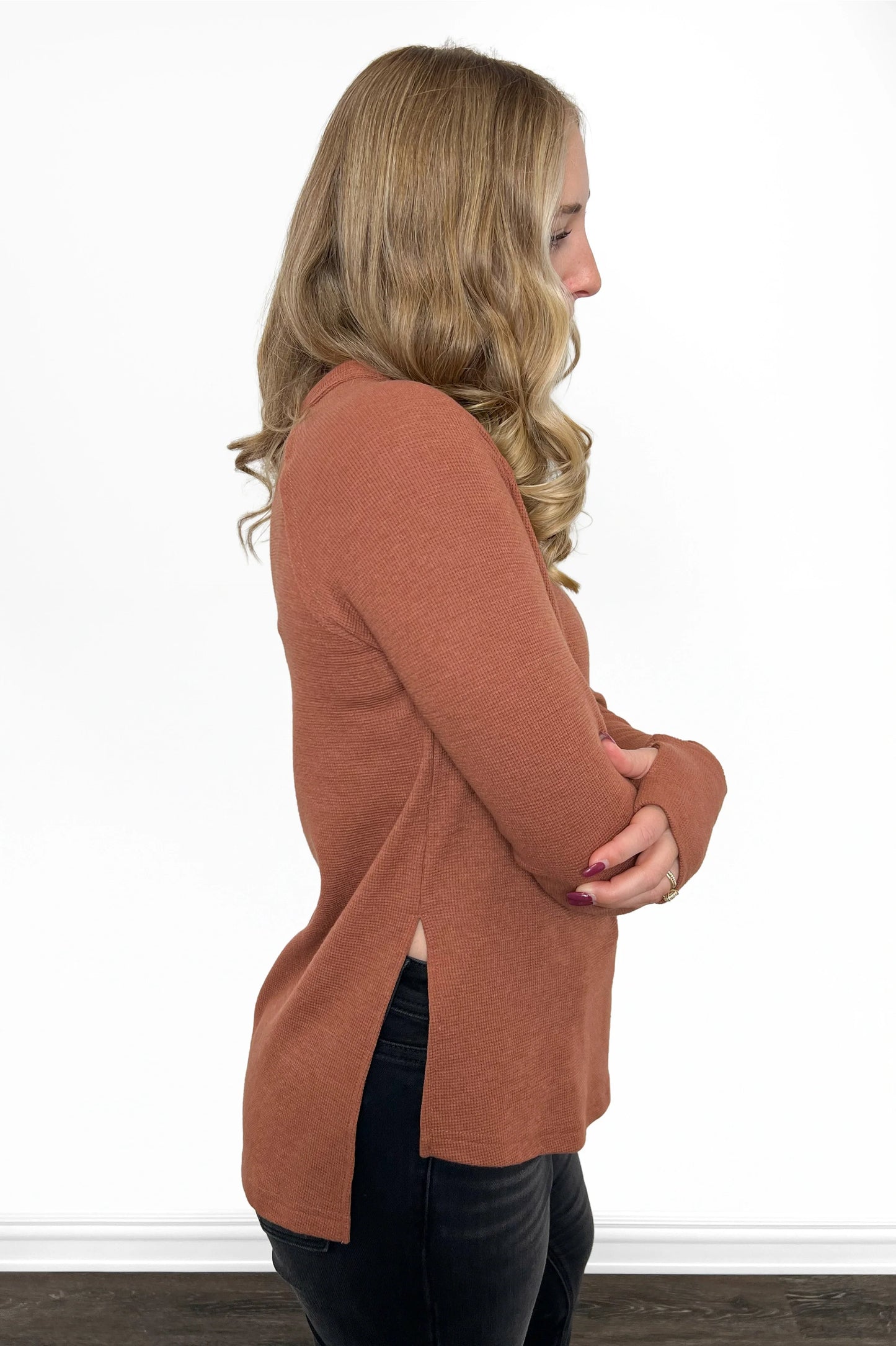 ALB Custom Women's Waffle Knit Hi-Lo Long Sleeve Top