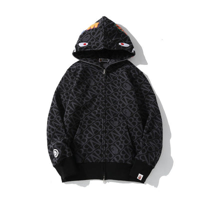 Bathing Ape Hoodie Embroidered Label Hooded Cardigan Zip Shark Jacket