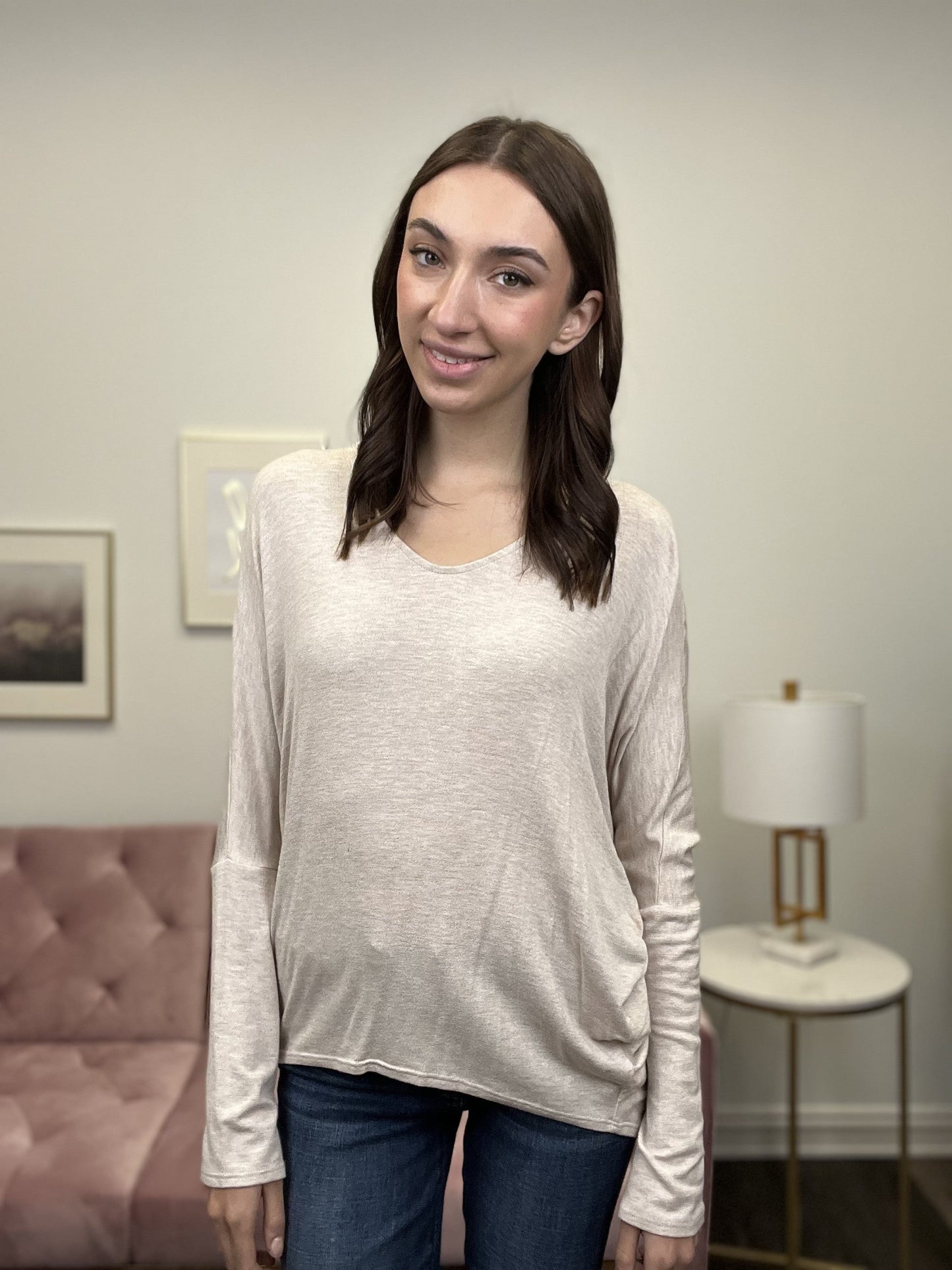 Some Sass Women's V-Neck Hi-Lo Long Sleeve Top