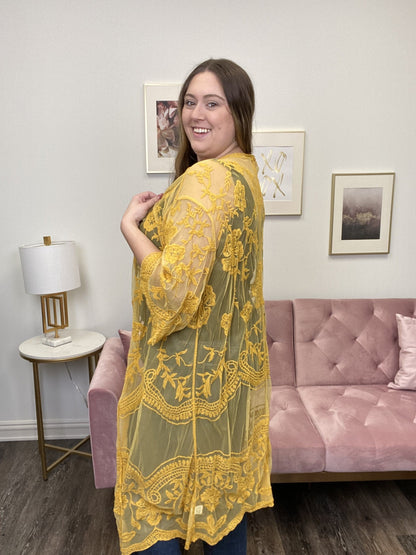 Sheer Lace Women's Boho Crochet Kimono